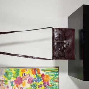 Brighton Croc Embossed Leather Convertible Clutch/Crossbody Organizer Bag